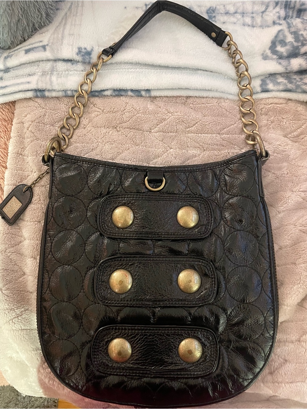 Cynthia Rowley Black Leather Shoulder Bag with Gold Hardware